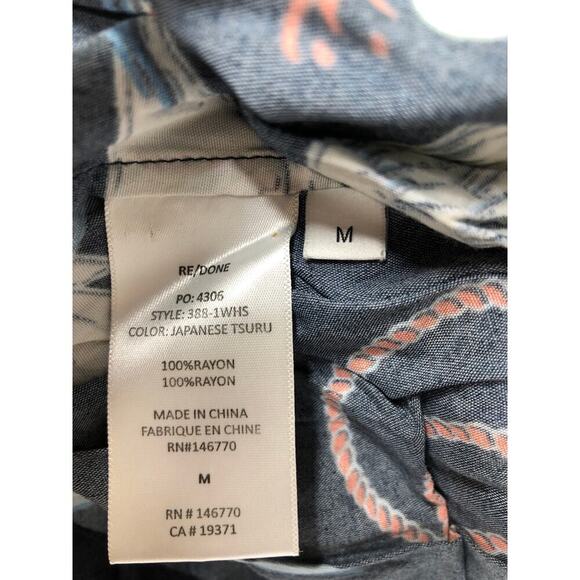 Re/Done 50s Hawaiian Shirt Short Sleeve Button-Down Top Japanese Tsuru Multi M - Picture 7 of 8